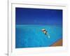 Man Jumping into Tropical Sea from Deck, Maldives, Indian Ocean-Papadopoulos Sakis-Framed Photographic Print