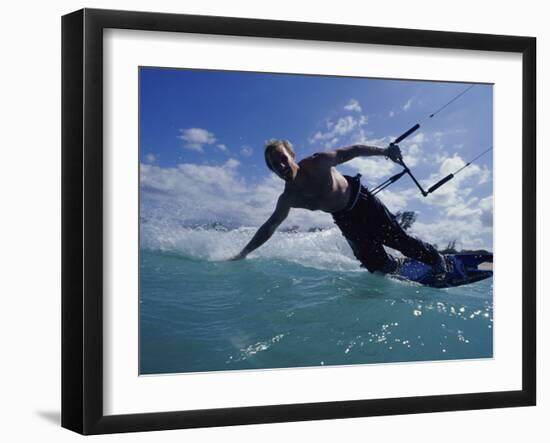 Man Kitesurfing on the Surface of Water-null-Framed Premium Photographic Print