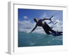 Man Kitesurfing on the Surface of Water-null-Framed Premium Photographic Print