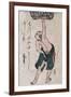 Man Lifting a Sake Barrel, Japanese Wood-Cut Print-Lantern Press-Framed Art Print