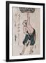 Man Lifting a Sake Barrel, Japanese Wood-Cut Print-Lantern Press-Framed Art Print