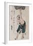 Man Lifting a Sake Barrel, Japanese Wood-Cut Print-Lantern Press-Framed Art Print