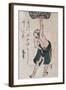 Man Lifting a Sake Barrel, Japanese Wood-Cut Print-Lantern Press-Framed Art Print