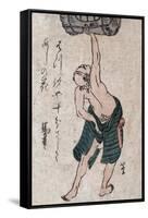 Man Lifting a Sake Barrel, Japanese Wood-Cut Print-Lantern Press-Framed Stretched Canvas