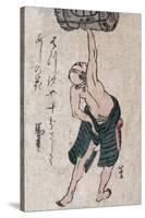 Man Lifting a Sake Barrel, Japanese Wood-Cut Print-Lantern Press-Stretched Canvas