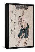 Man Lifting a Sake Barrel, Japanese Wood-Cut Print-Lantern Press-Framed Stretched Canvas