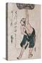 Man Lifting a Sake Barrel, Japanese Wood-Cut Print-Lantern Press-Stretched Canvas