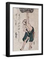 Man Lifting a Sake Barrel, Japanese Wood-Cut Print-Lantern Press-Framed Art Print