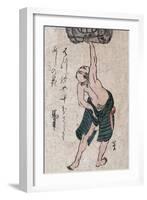 Man Lifting a Sake Barrel, Japanese Wood-Cut Print-Lantern Press-Framed Art Print