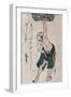 Man Lifting a Sake Barrel, Japanese Wood-Cut Print-Lantern Press-Framed Art Print