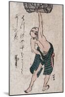 Man Lifting a Sake Barrel, Japanese Wood-Cut Print-Lantern Press-Mounted Art Print