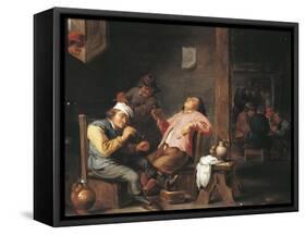 Man Lighting His Pipe-Abraham Teniers-Framed Stretched Canvas