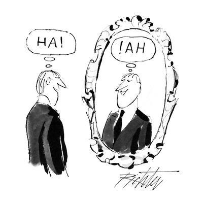 Man looking in mirror and saying Man looking in mirror and saying