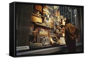 Man Looks at a Window Display of an Electronics Store, New York, New York, 1963-Yale Joel-Framed Stretched Canvas