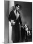 Man Models a Wool Jersey Dressing Gown and His Wire- Haired Fox Terrier Poses for the Camera-null-Mounted Photographic Print
