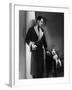 Man Models a Wool Jersey Dressing Gown and His Wire- Haired Fox Terrier Poses for the Camera-null-Framed Photographic Print