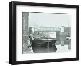 Man Mooring a Barge by a River Bank, Poplar, London, 1905-null-Framed Photographic Print