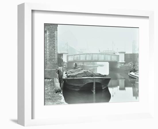 Man Mooring a Barge by a River Bank, Poplar, London, 1905-null-Framed Photographic Print