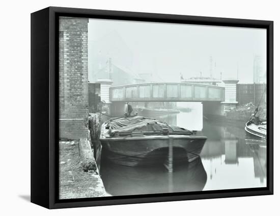 Man Mooring a Barge by a River Bank, Poplar, London, 1905-null-Framed Stretched Canvas