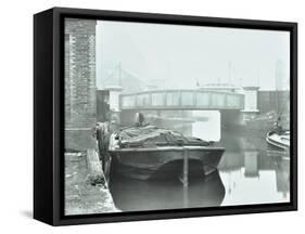 Man Mooring a Barge by a River Bank, Poplar, London, 1905-null-Framed Stretched Canvas