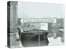 Man Mooring a Barge by a River Bank, Poplar, London, 1905-null-Stretched Canvas