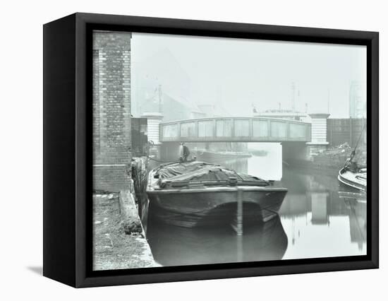 Man Mooring a Barge by a River Bank, Poplar, London, 1905-null-Framed Stretched Canvas