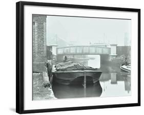 Man Mooring a Barge by a River Bank, Poplar, London, 1905-null-Framed Photographic Print