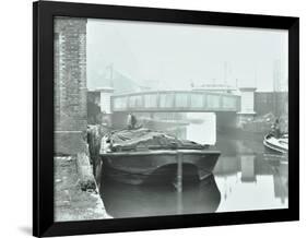 Man Mooring a Barge by a River Bank, Poplar, London, 1905-null-Framed Photographic Print