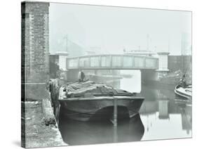 Man Mooring a Barge by a River Bank, Poplar, London, 1905-null-Stretched Canvas