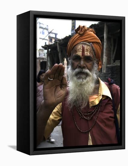 Man, Nepal-Michael Brown-Framed Stretched Canvas