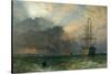 Man O'War and a Stormy Sunset (The Guardship), 1875-Henry Dawson-Stretched Canvas