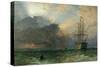 Man O'War and a Stormy Sunset (The Guardship), 1875-Henry Dawson-Stretched Canvas