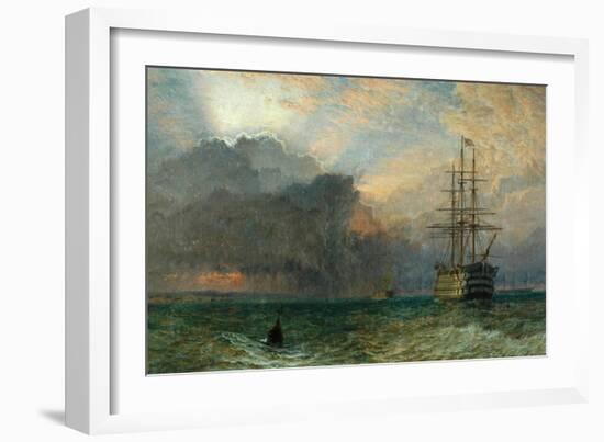 Man O'War and a Stormy Sunset (The Guardship), 1875-Henry Dawson-Framed Giclee Print