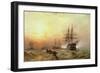 Man-O-War Firing a Salute at Sunset-Claude T. Stanfield Moore-Framed Giclee Print