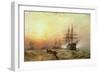 Man-O-War Firing a Salute at Sunset-Claude T. Stanfield Moore-Framed Giclee Print