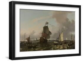 Man-Of-War Brielle on the River Maas Off Rotterdam-Ludolf Bakhuysen-Framed Art Print