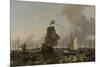 Man-Of-War Brielle on the River Maas Off Rotterdam-Ludolf Bakhuysen-Mounted Premium Giclee Print