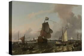 Man-Of-War Brielle on the River Maas Off Rotterdam-Ludolf Bakhuysen-Stretched Canvas