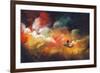 Man on a Boat in the Outer Space with Colorful Cloud,Illustration-Tithi Luadthong-Framed Art Print