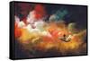 Man on a Boat in the Outer Space with Colorful Cloud,Illustration-Tithi Luadthong-Framed Stretched Canvas