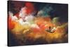 Man on a Boat in the Outer Space with Colorful Cloud,Illustration-Tithi Luadthong-Stretched Canvas