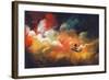 Man on a Boat in the Outer Space with Colorful Cloud,Illustration-Tithi Luadthong-Framed Art Print