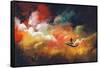 Man on a Boat in the Outer Space with Colorful Cloud,Illustration-Tithi Luadthong-Framed Stretched Canvas