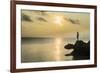 Man on a rock in backlight on the rocky west coast in Ouvea, Loyalty Islands, New Caledonia, Pacifi-Michael Runkel-Framed Photographic Print