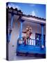 Man on Balcony Rail During Village Festival, Chinceros, Peru-Jim Zuckerman-Stretched Canvas