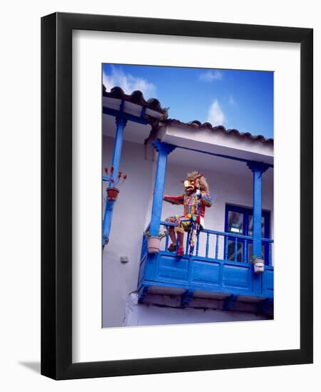 Man on Balcony Rail During Village Festival, Chinceros, Peru-Jim Zuckerman-Framed Premium Photographic Print