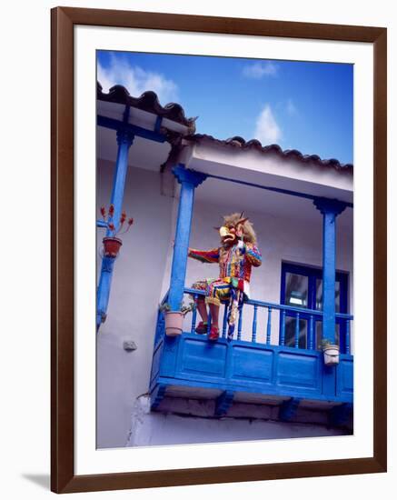 Man on Balcony Rail During Village Festival, Chinceros, Peru-Jim Zuckerman-Framed Photographic Print