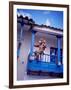 Man on Balcony Rail During Village Festival, Chinceros, Peru-Jim Zuckerman-Framed Photographic Print