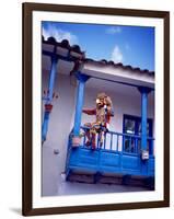 Man on Balcony Rail During Village Festival, Chinceros, Peru-Jim Zuckerman-Framed Photographic Print