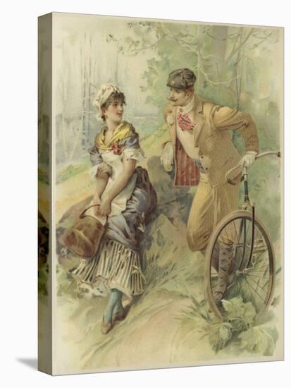 Man on Bicycle Propositioning Maid-null-Stretched Canvas